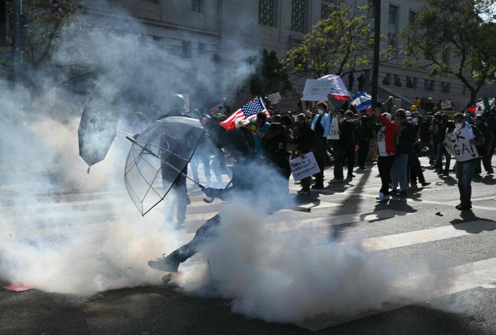 Protestas en los Ángeles durante el "No Kings Day". (14/06/25) Foto: AFP