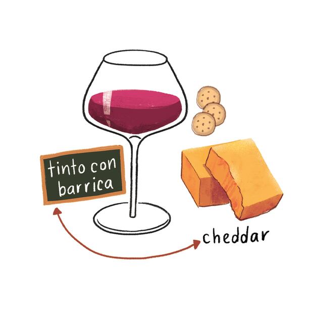 Maridaje de queso y vino. Ilustración: Ani Cortés / El Universal