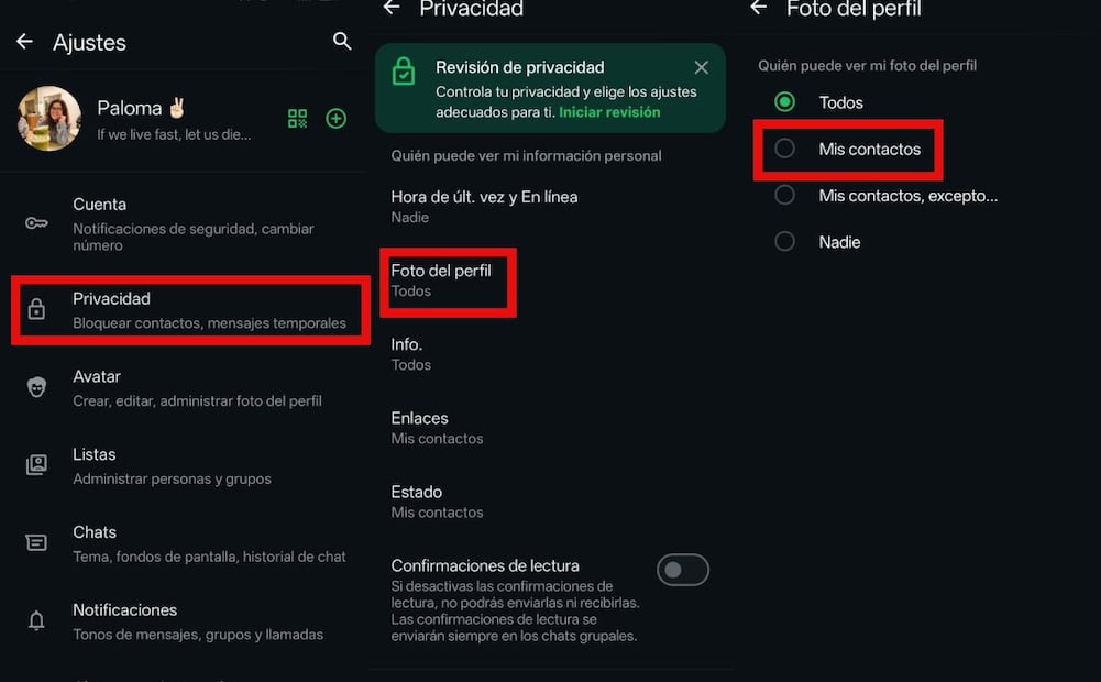 Cómo ocultar tu foto de perfil en WhatsApp a desconocidos. Imagen: captura de pantalla