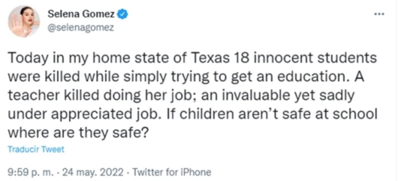 Famosos reaccionan a tiroteo en escuela de Texas: "¡Control de armas ya!"