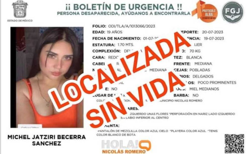Boletín de búsqueda de Michel Jatziri Becerra Sánchez. Foto: Especial