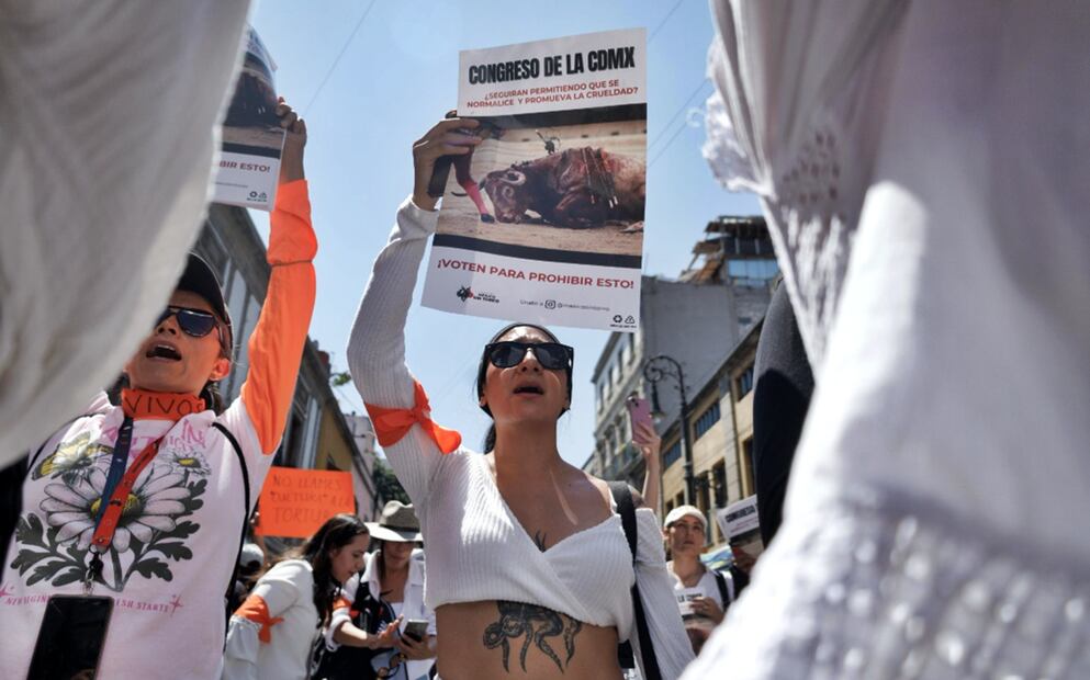 Antitaurinos protestan en el Congreso de la CDMX mientras esperan el dictamen en contra de las corridas de toros. Foto: Yaretzy M. Osnaya / EL UNIVERSAL