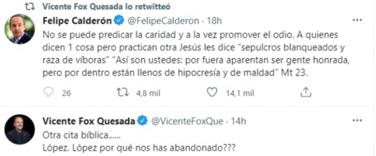 “López, por qué nos has abandonado”: Como Calderón, Fox manda mensaje a AMLO con cita bíblica