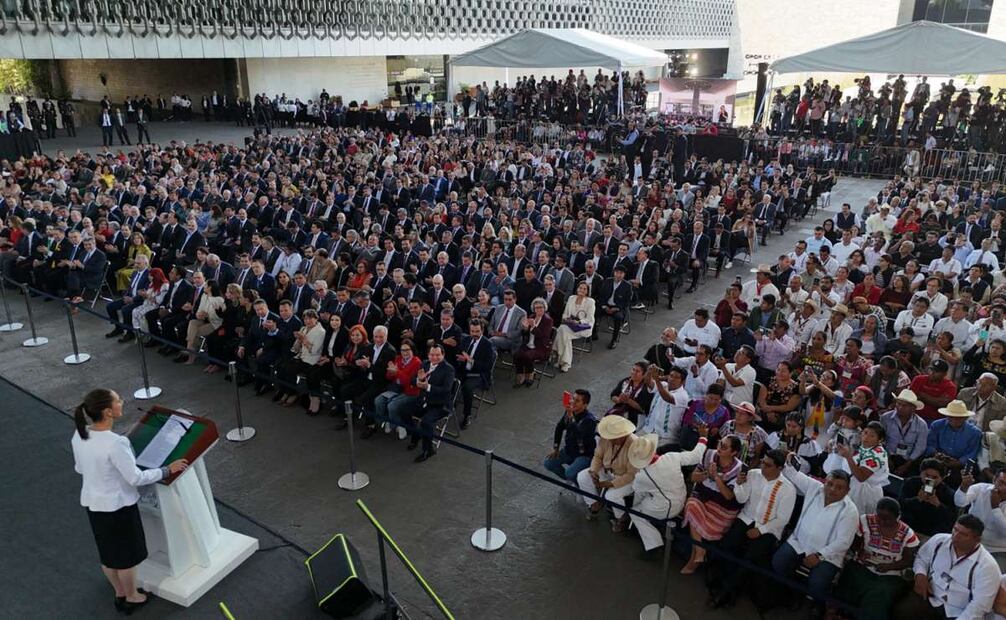 Claudia Sheinbaum encabeza la estrategia “Plan México, fortaleciendo la economía y el bienestar” en el Museo Nacional de Antropología. Foto: Especial