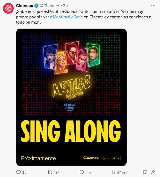 Anuncio "Mentiras: la serie" en Cinemex