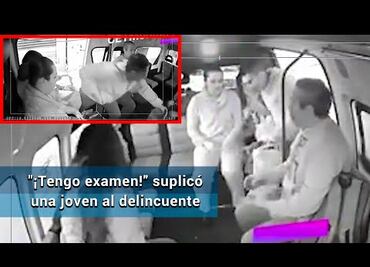 Suplica joven por su mochila en asalto a combi de Ecatepec