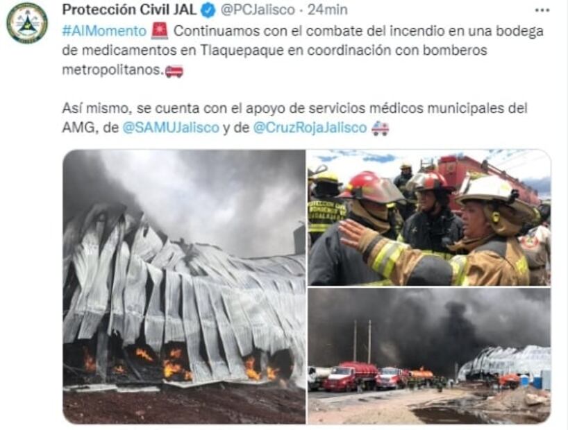 Evacúan a unas 200 personas por incendio de bodega de medicamentos en Tlaquepaque, Jalisco 
