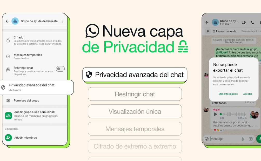WhatsApp impedirá exportar chats. imagen: especial