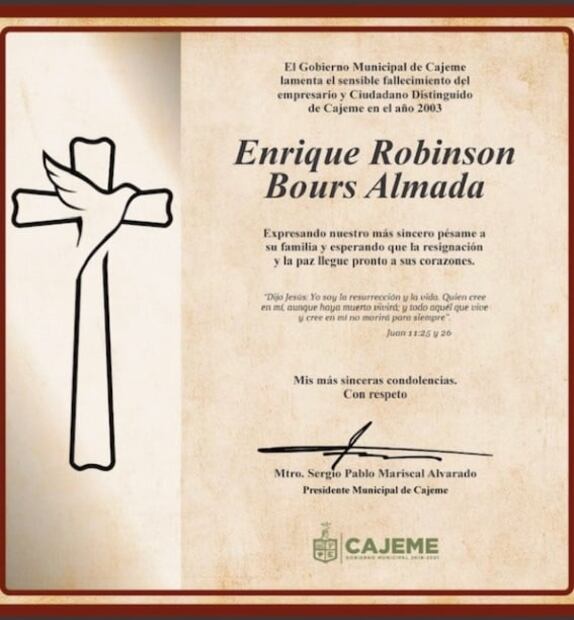Lamentan en Sonora muerte de Enrique Robinson Bours, fundador de Bachoco