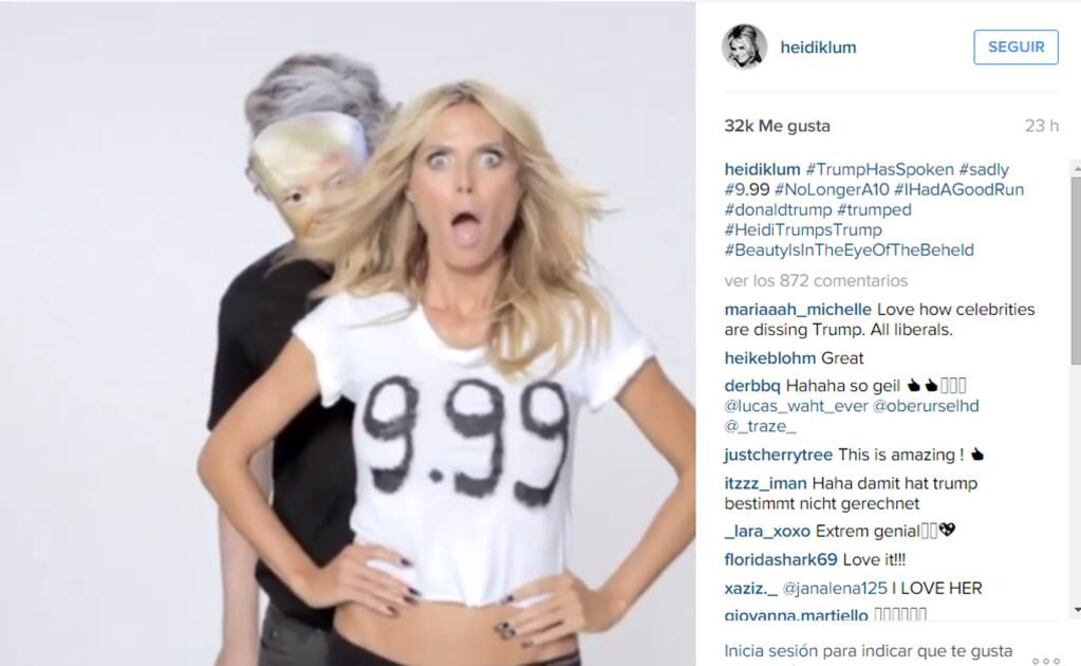 Heidi se suma a la larga lista de las celebridades que no guardan silencio ante las diversas declaraciones del candidato por el Partido Republicano. FOTO: Tomada de Instagram 