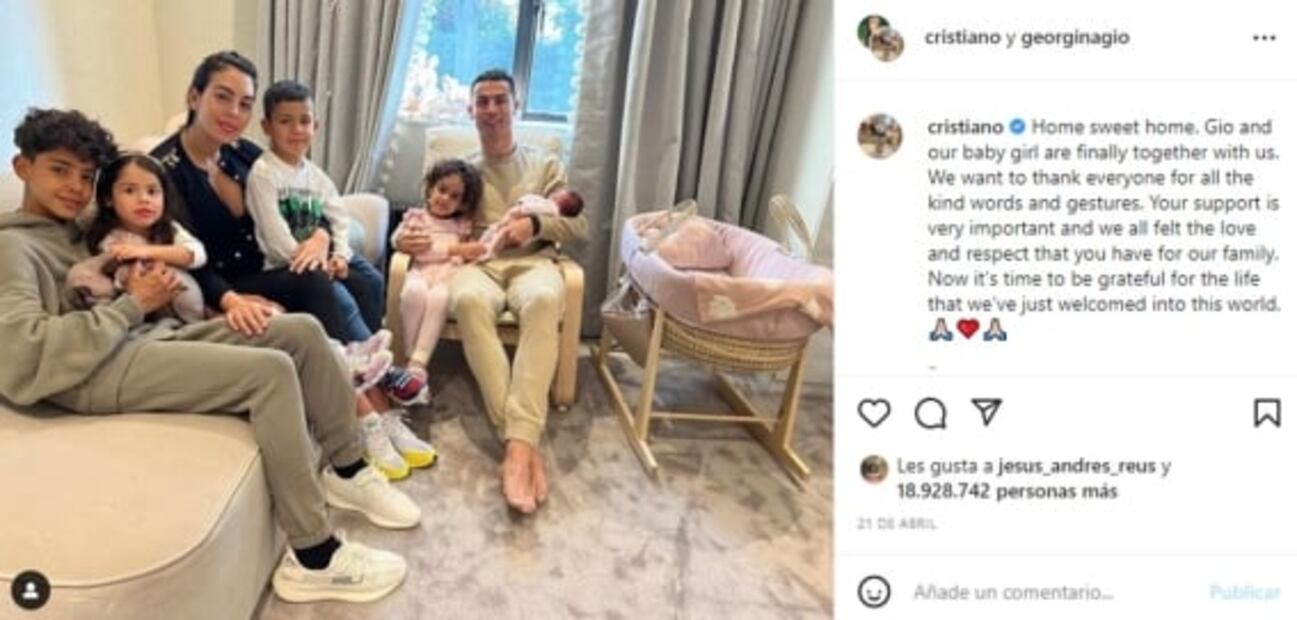Ronaldo y Georgina Rodríguez nombran a su bebé como Bella Esmeralda