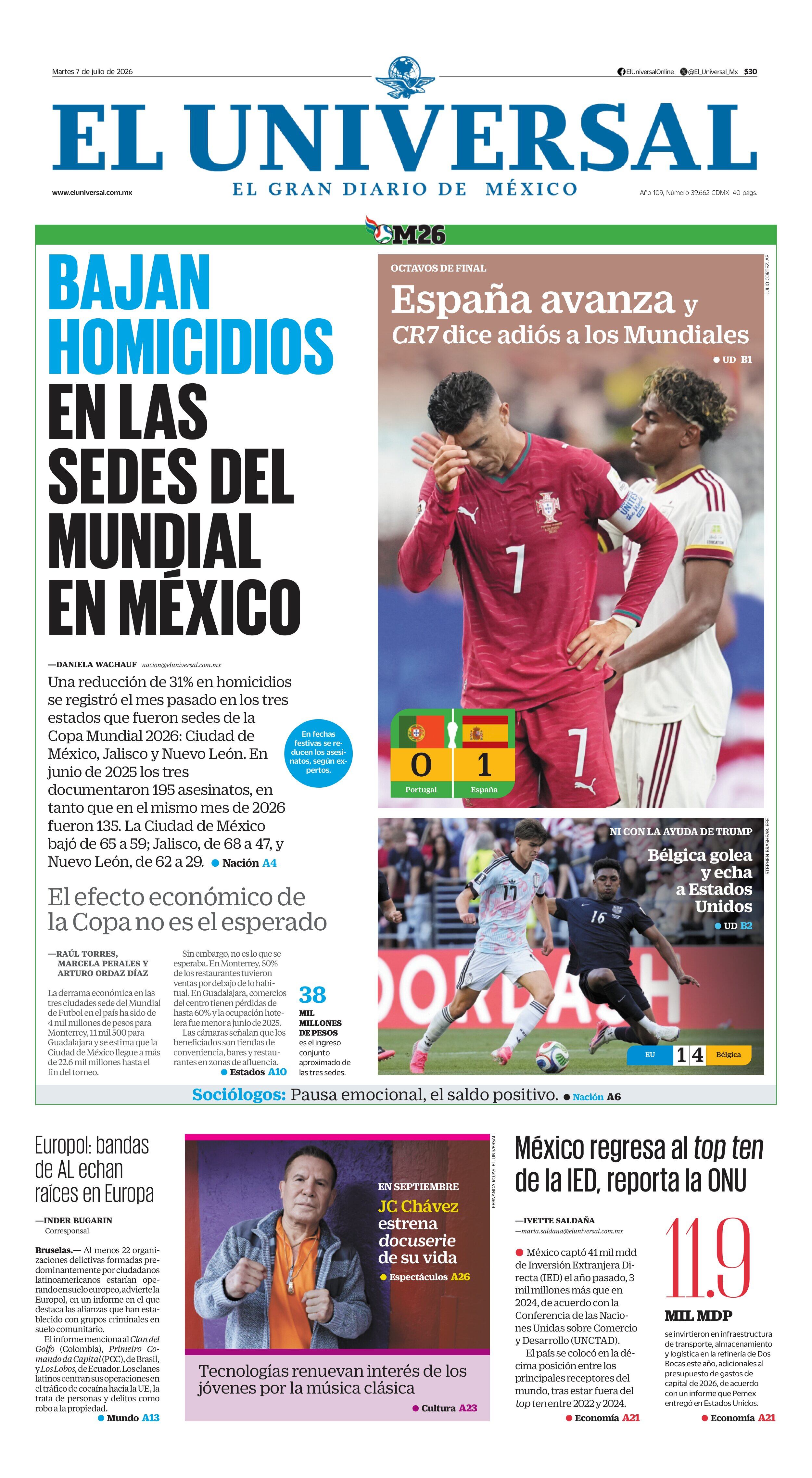 Portada impresa del 7 de julio de 2026