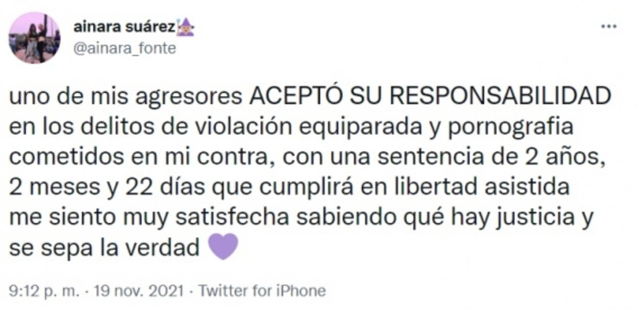 "Me siento satisfecha sabiendo que hay justicia": Ainara tras liberación de su agresor 