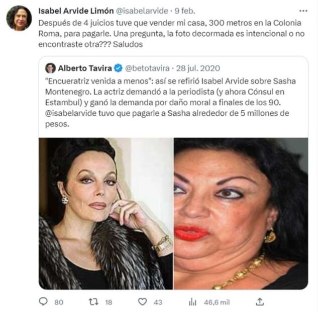 Cónsul Isabel Arvide revive polémica sobre demanda con Sasha Montenegro... de hace 20 años