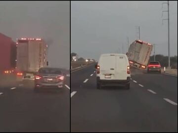 VIDEO: “Trailero loco”, pierde el control y vuelca en la carretera Querétaro - San Luis Potosí
