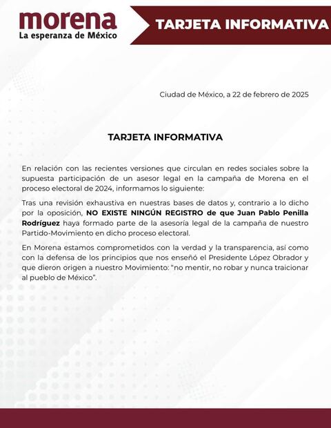 Comunicado de Morena. Foto: Captura de pantalla