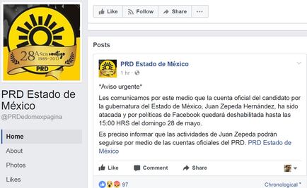 Denuncian ataque a la cuenta de Facebook de Juan Zepeda