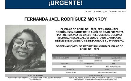 Ubican en Hidalgo a Fernanda Jael, alumna del IPN reportada como desaparecida, según fuentes de la Fiscalía