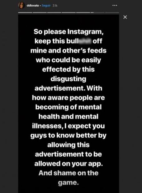Demi Lovato explota contra Instragram por anuncio