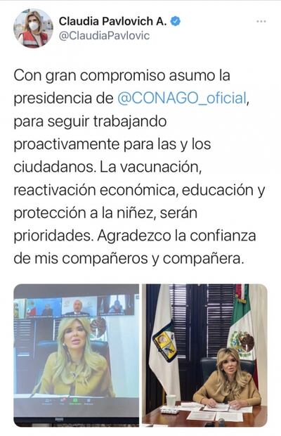 Pavlovich impulsa primeras acciones contra Covid como presidenta de la Conago