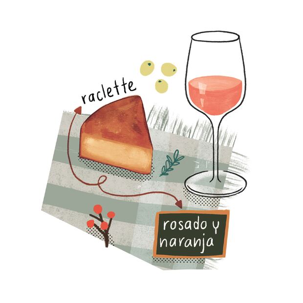 Maridaje de queso y vino. Ilustración: Ani Cortés / El Universal
