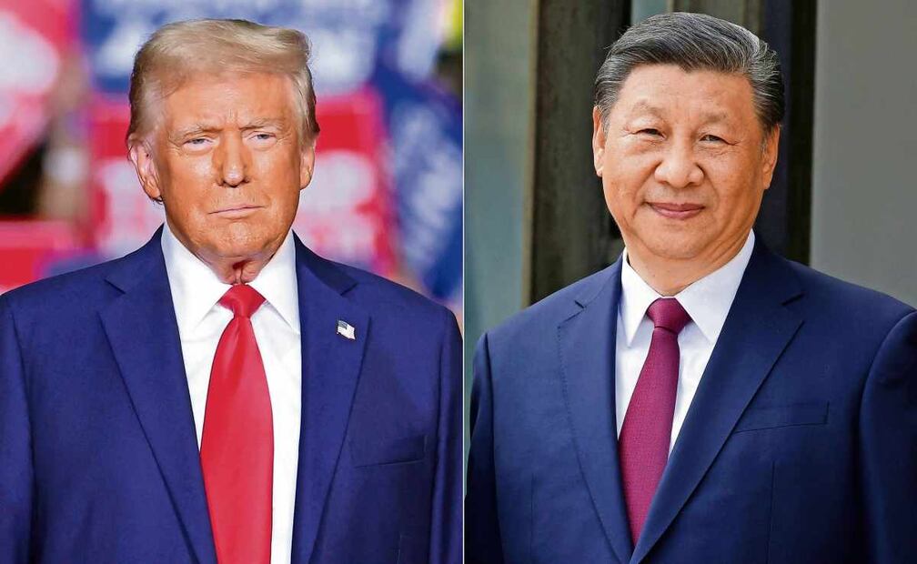 Donald Trump, próximo mandatario, en un mitin en el PPG Paints Arena en Pittsburgh, Pennsylvania, el 4 de noviembre, y Xi Jinping, presidente chino, el día 7 del mismo mes. Foto: Charly Tribbaleu / AFP