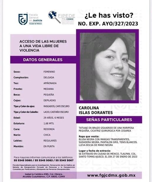 Buscan a Carolina Islas, desaparecida desde el 27 de enero en la alcaldía Tlalpan  