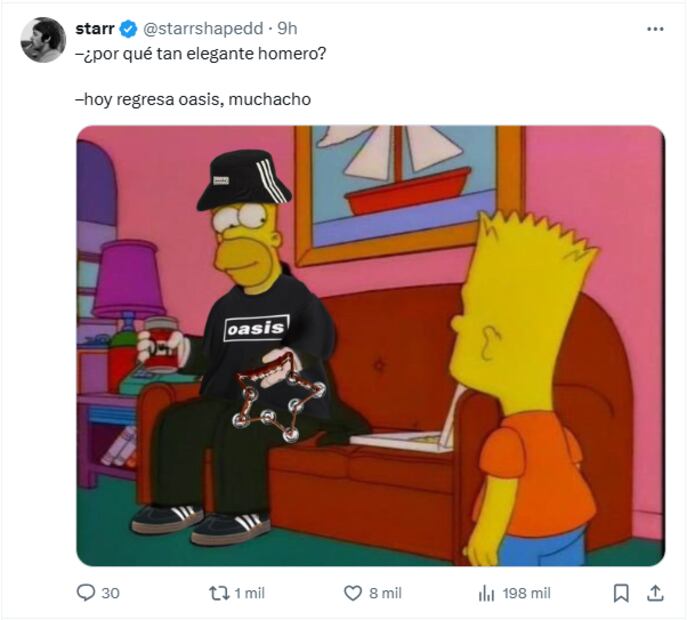 La banda de rock británica, Oasis, regresa a los escenarios y la emoción del fandom se transmite hasta por memes. Foto: X