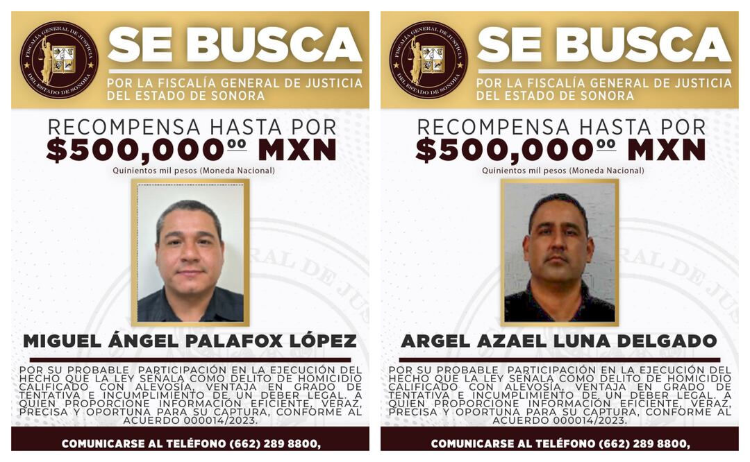 Ofrecen un millón de pesos por captura de dos agentes de la AMIC acusados de atacar a abogado en Hermosillo. Foto: Especial