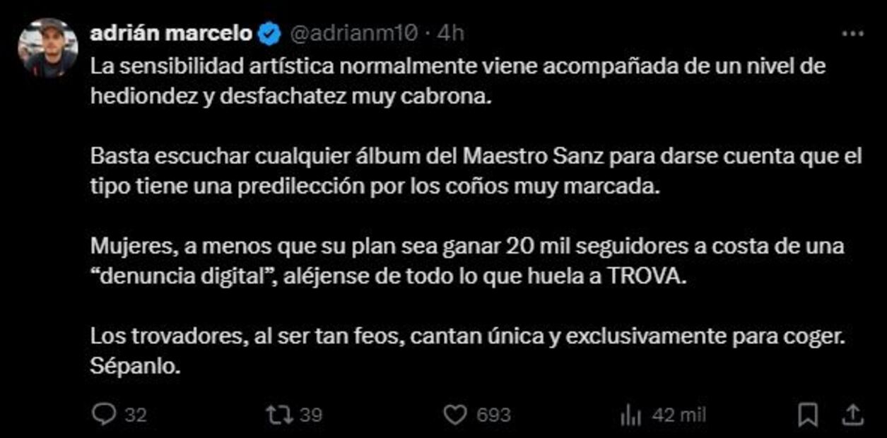 Adrián Marcelo critica a fan que aseguró haber intimado con Alejandro Sanz. Foto: Captura de pantalla