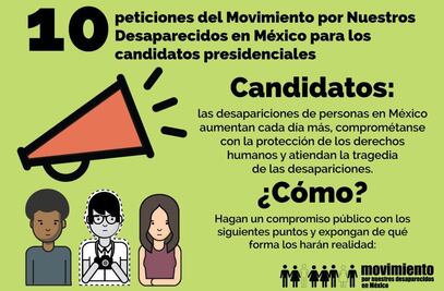 Colectivo pide a candidatos a la Presidencia comprometerse sobre desaparecidos