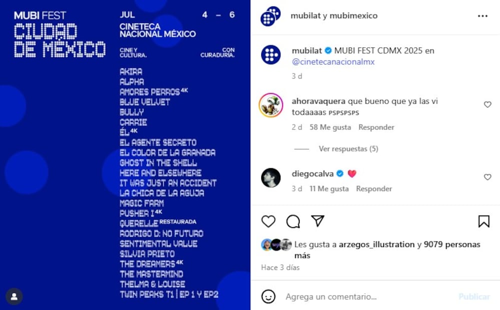 Mubi Fest 2025 trae de regreso grandes clásicos de la gran pantalla. Foto: @mubilat (Instagram)