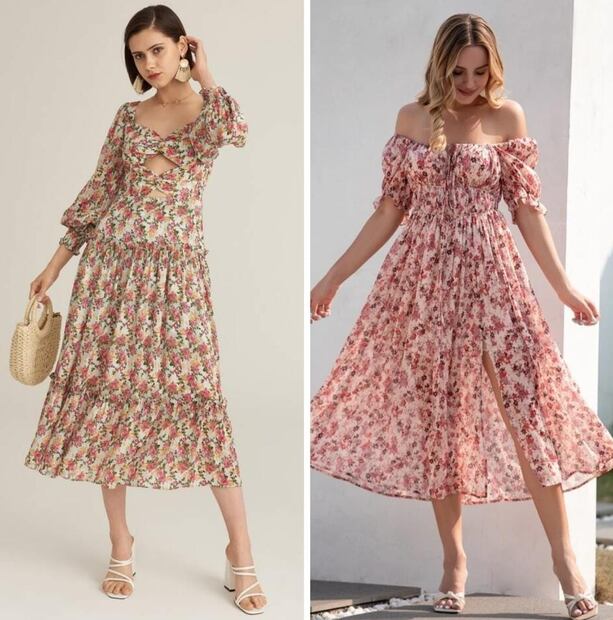 Vestido largo cut-out floreado en Shein. Foto: Shein