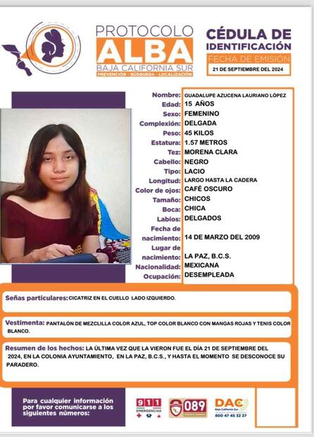 Tres adolescentes, de entre 15 y 17 años de edad se encuentran desaparecidas en Baja California Sur este septiembre de 2024. Foto: Especial