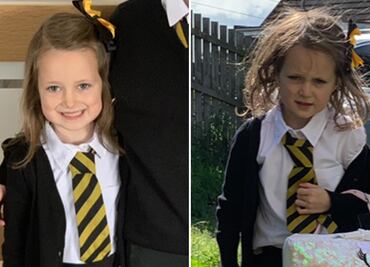 La foto del antes y el después de una niña en su primer día de clases que se volvió viral