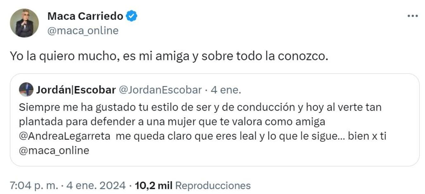 Maca Carriedo y su defensa a Andrea Legarreta.