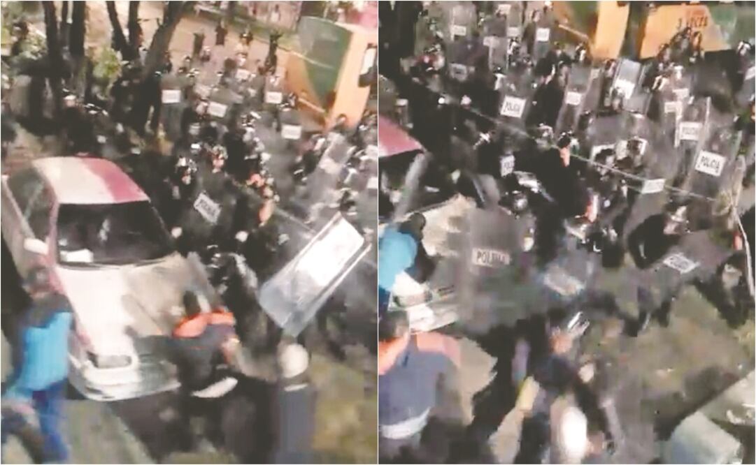 La trifulca. Habitantes de la colonia Apatlaco recibieron con pedradas a los elementos de seguridad pública durante la madrugada del domingo (TOMADA DE VIDEO)