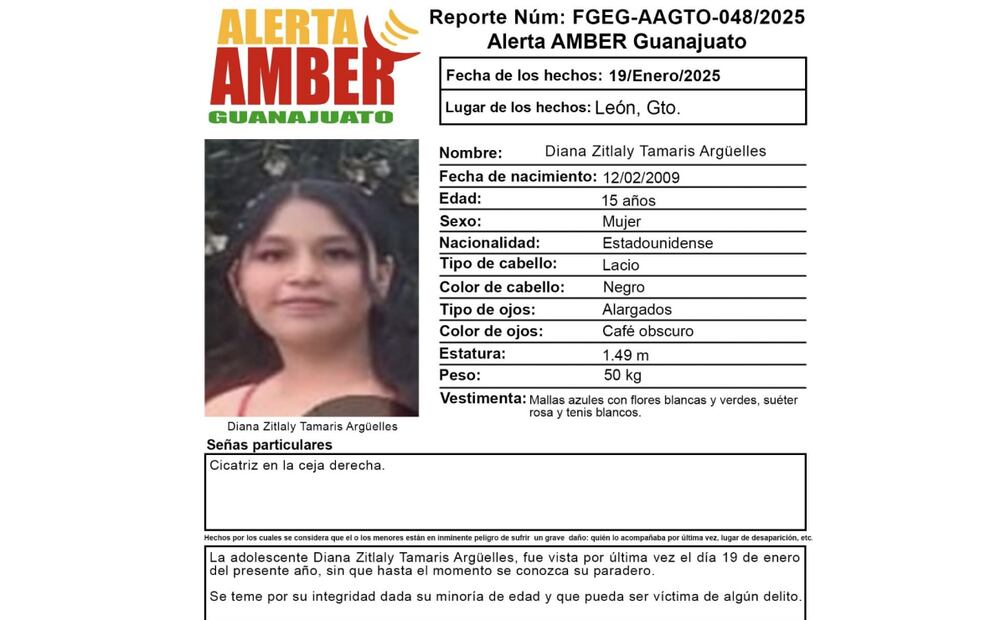Activan Alerta Amber por desaparición de menor de edad originaria de EU (20/01/2025). Foto: Especial