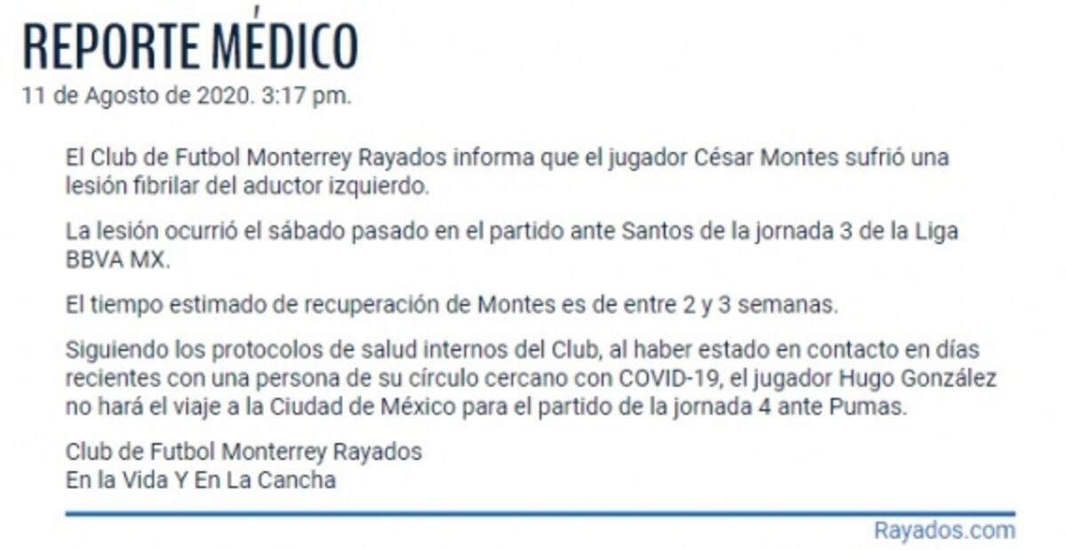Rayados separa a Hugo González por convivir con contagiados de Covid-19