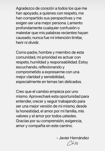 Respuesta de Javier Hernández - Foto: @ch14_ en Instagram