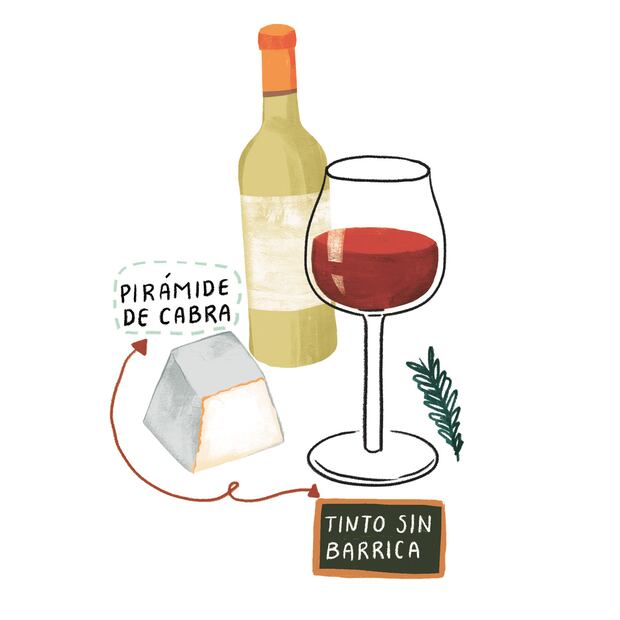Maridaje de queso y vino. Ilustración: Ani Cortés / El Universal