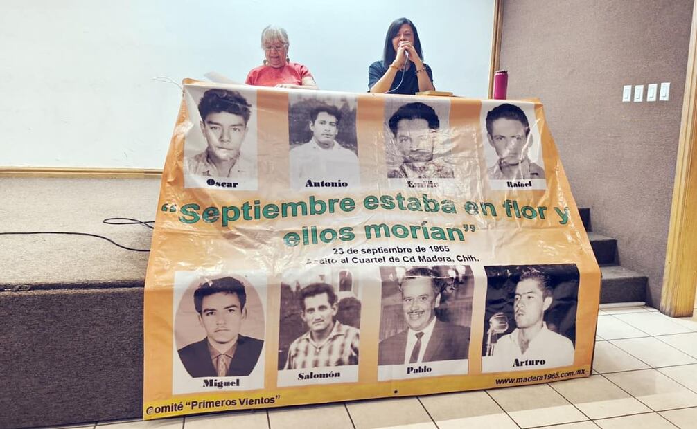 Para el aniversario 60 del asalto en Madera, Chihuahua, familiares e interesados en el Grupo Popular Guerrillero realizan pláticas, guardias de honor y proyecciones cinematográficas para honrar a los jóvenes caídos en la lucha por la justicia para su localidad. Foto: Cortesía Heidi Ramírez.