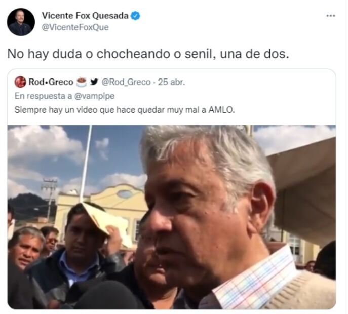 AMLO a Vicente Fox: Pues sí, ya estoy chocheando, pero él está jovencito o qué