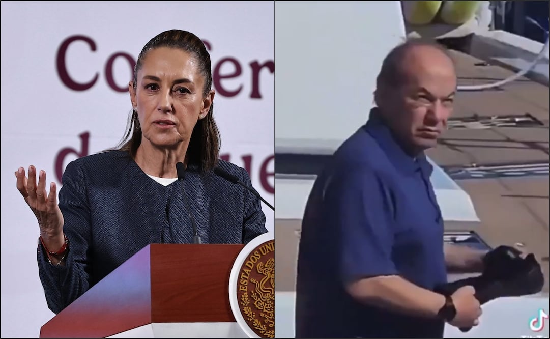 Claudia Sheinbaum criticó a Felipe Calderón tras ser captado en un yate. Foto: Berenice Fregoso/EL UNIVERSAL y captura de pantalla