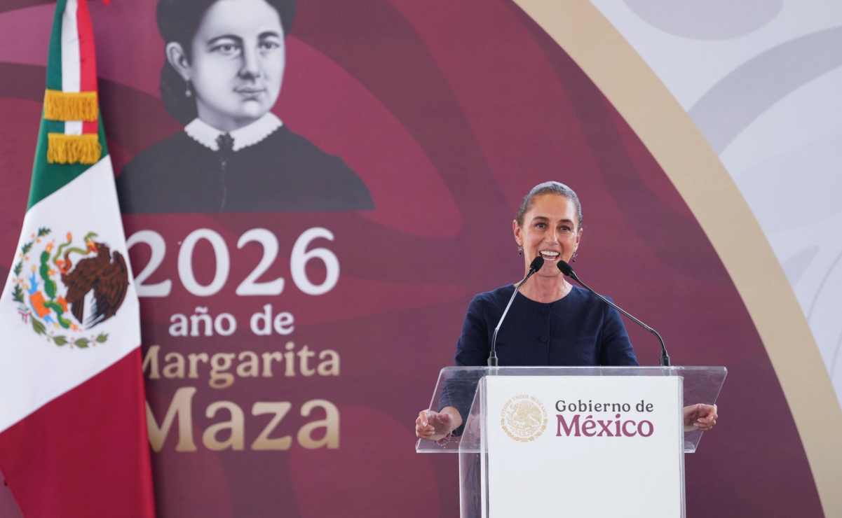 La presidenta Claudia Sheinbaum Pardo durante la asamblea informativa de los Programas del Bienestar este 11 de enero del 2026. Foto: Presidencia