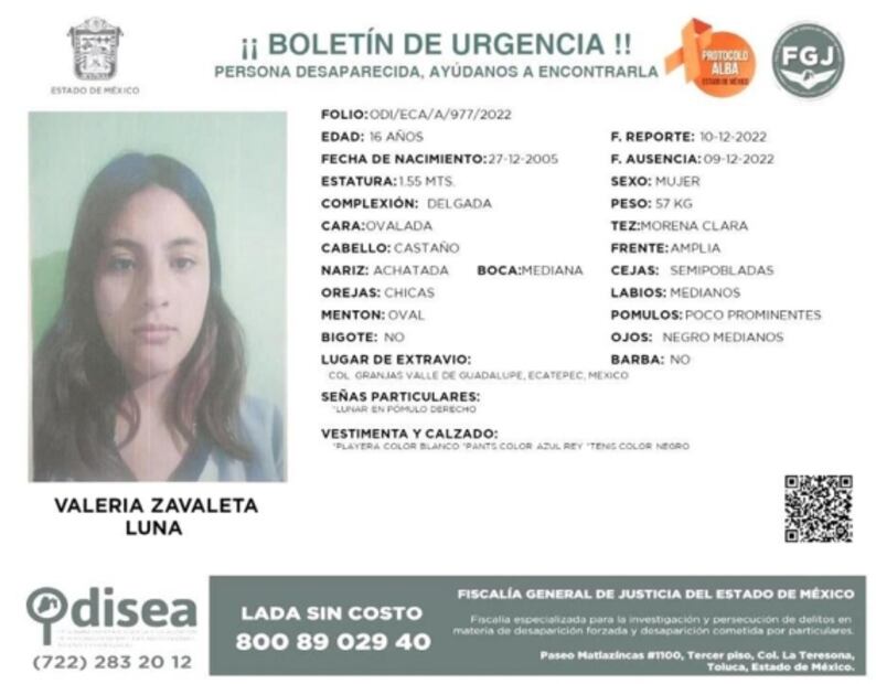 Buscan a Valeria Zavaleta de 16 años, desaparecida en Ecatepec