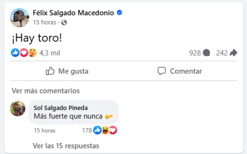 El senador morenista y padre de la gobernadora de Guerrero, Evelyn Salgado, celebró el aplazo de la entrada en vigor de la reforma contra el nepotismo. Foto: captura de pantalla tomada de Facebook