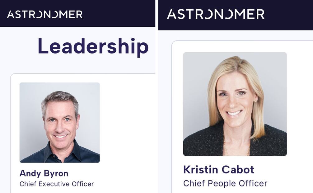 Así se ven los perfiles de Byron y Cabot en la página de Astronomer. Foto: X