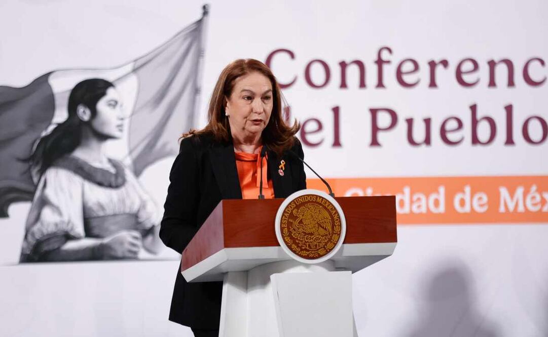 Moni Pizani Orsini, representante en México de ONU Mujeres, durante la mañanera del 25 de noviembre del 2025. Foto: Diego Simón / EL UNIVERSAL