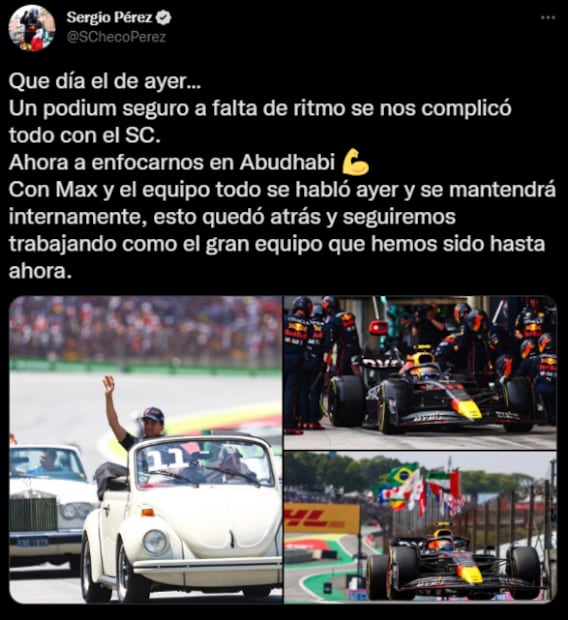 Checo Pérez lanza otro mensaje tras la polémica con Max Verstappen en el Gran Premio de Brasil